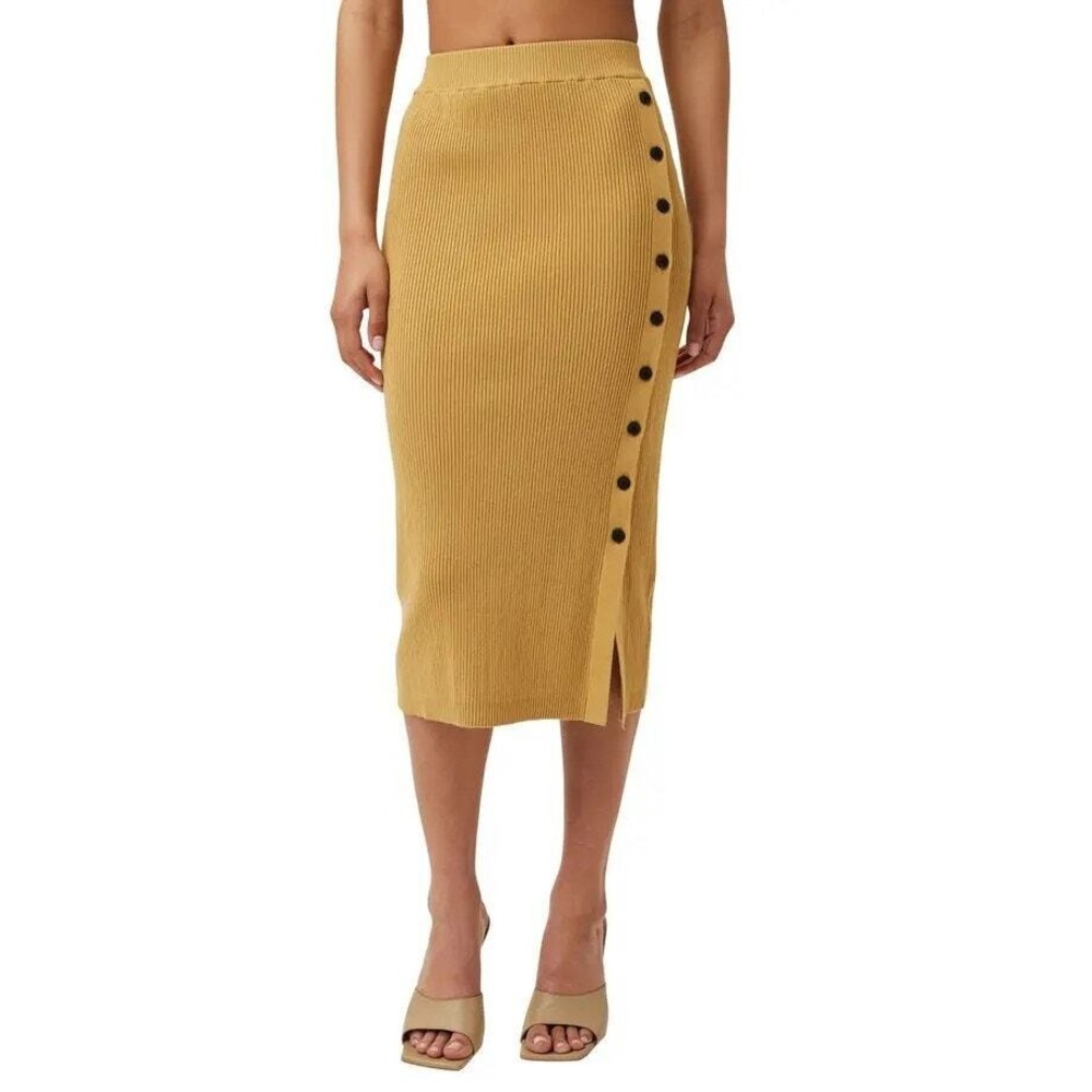 Lita by Ciara NWT Side Button Rib‎ Skirt Ice Coffee Size XX-Large MSRP $228
